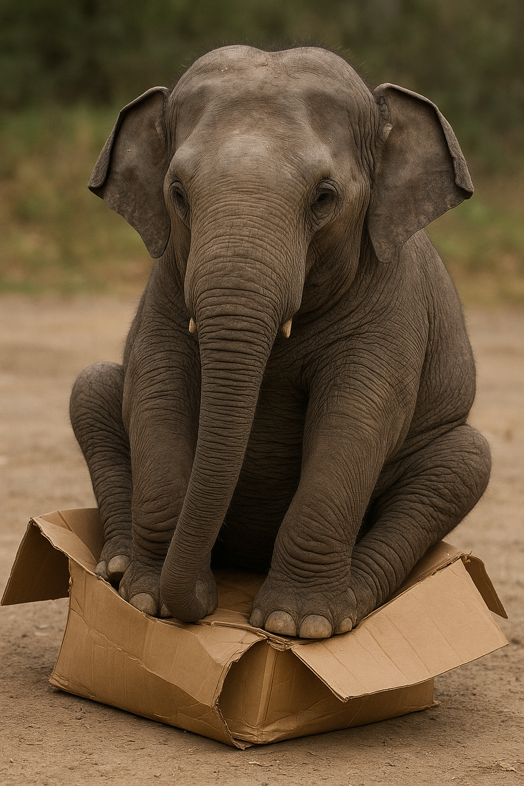Éléphant sur boîte écrasée